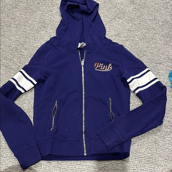 PINK Victoria's Secret Purple and White Varsity Hoodie Jacket - Picture 1 of 2
